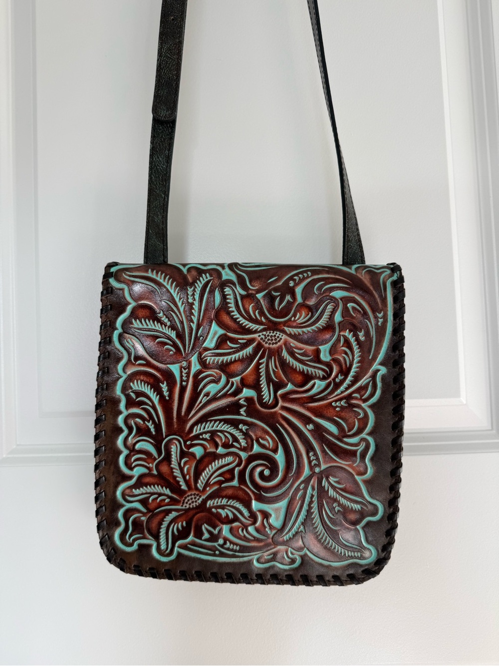 Patricia Nash Granada Leather Crossbody Purse Turquoise Western Cowboy Festival